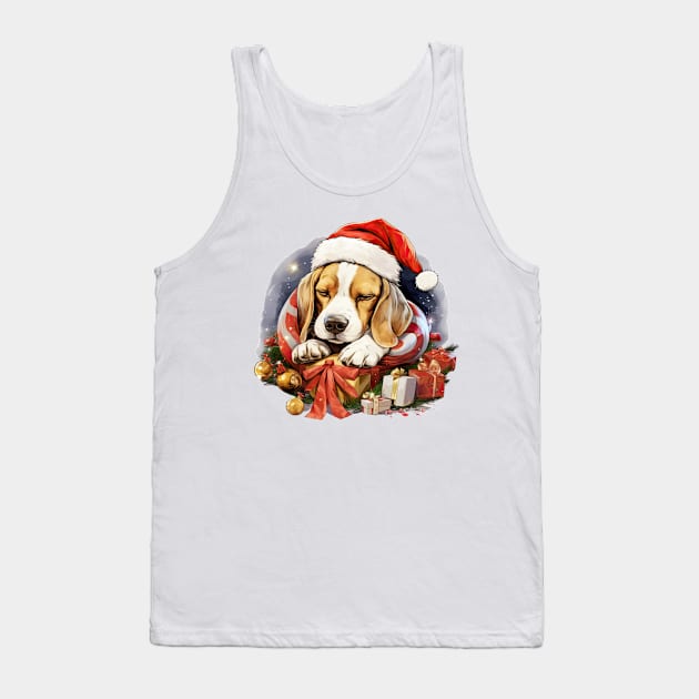 Lazy Beagle Dog at Christmas Tank Top by Chromatic Fusion Studio